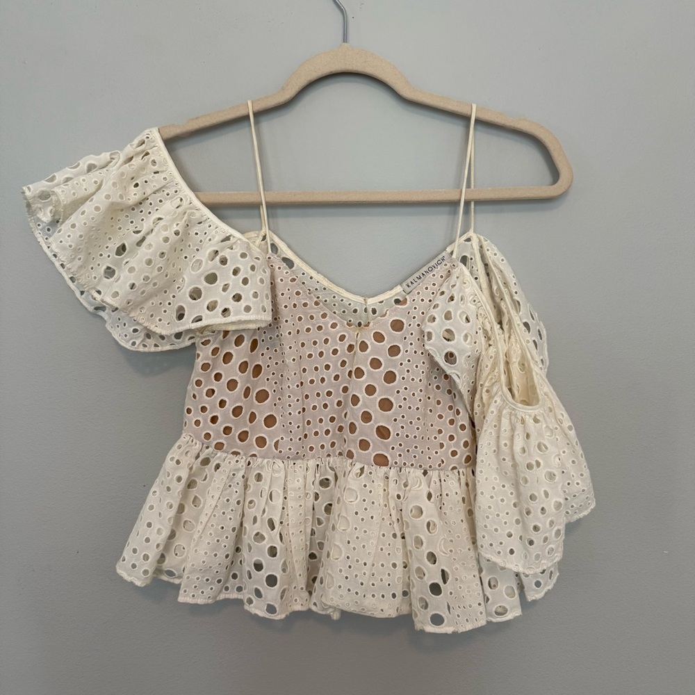 Elegant Cream Eyelet Off-Shoulder Top